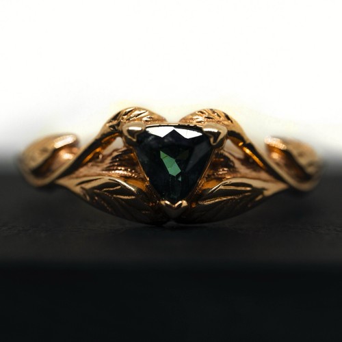 14k Gold Engagement Ring Natural Teal Sapphire Trillion Cut 6.5