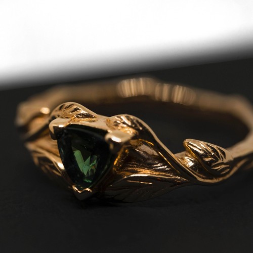 14k Gold Engagement Ring Natural Teal Sapphire Trillion Cut 6.5 - photo 3