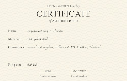 14k Gold Engagement Ring Natural Teal Sapphire Trillion Cut 6.5 - photo 5