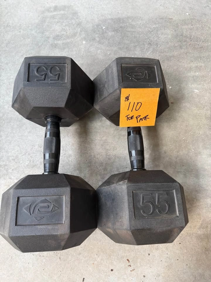 55lbs dumbbell lift weight gym pair - photo 3