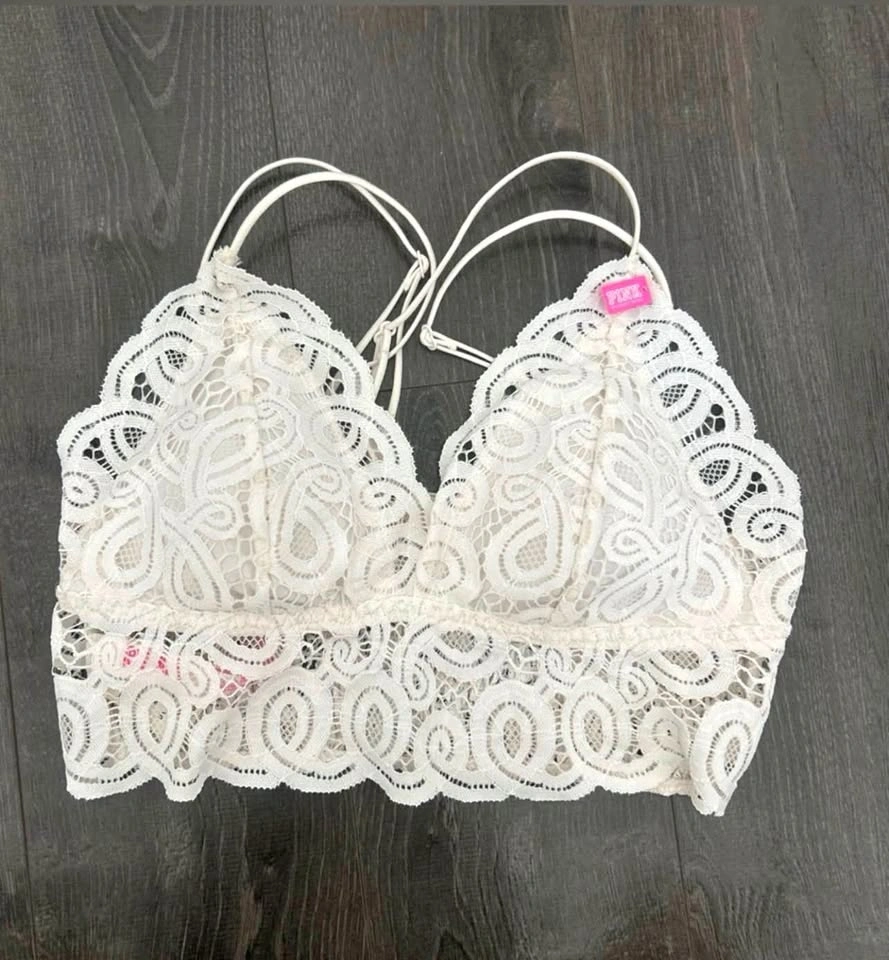 NTW PINK Victoria's Secret Cream Lace Strappy Bralette M