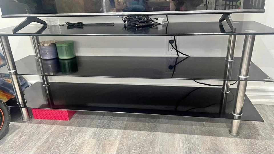 Black Tempered Glass 3-Tier TV Stand