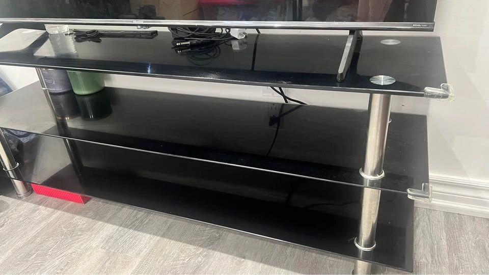 Black Tempered Glass 3-Tier TV Stand - photo 2