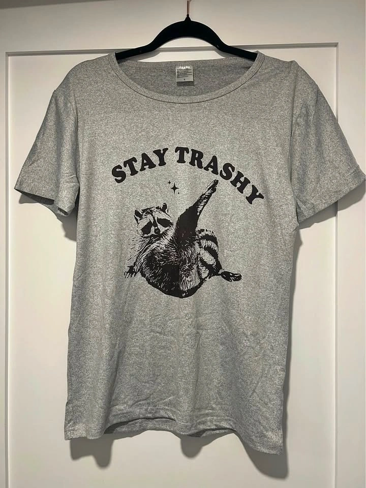 Stay Trashy - Cute Toronto Racoon Tee (Gray, L)