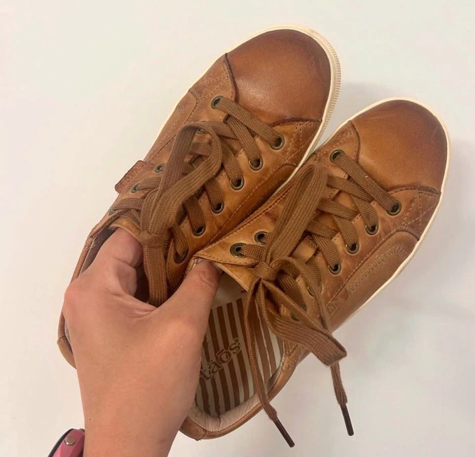 Taos Plim Soul Lux Brown Leather Lace-Up Sneakers size 8
