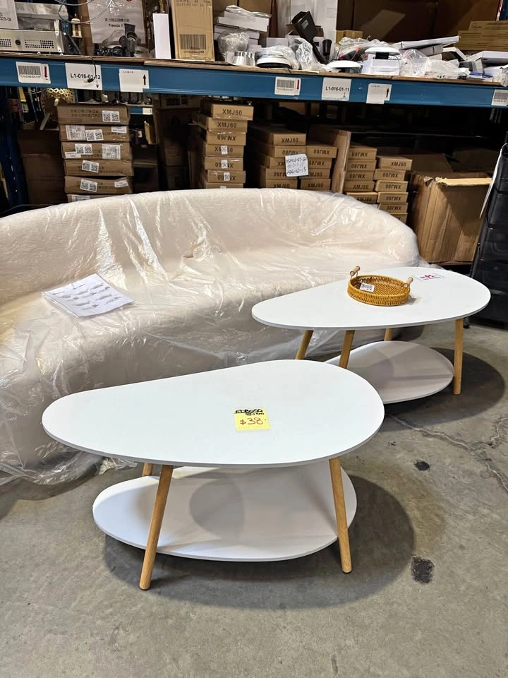 White Minimalist Oval Coffee Table - Scandinavian Style