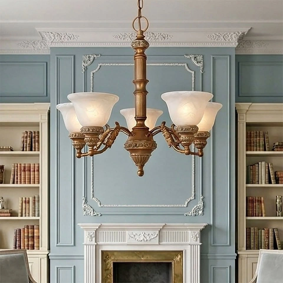 C1467 5-Light Chandelier – Antique Copper + Marbled Glass