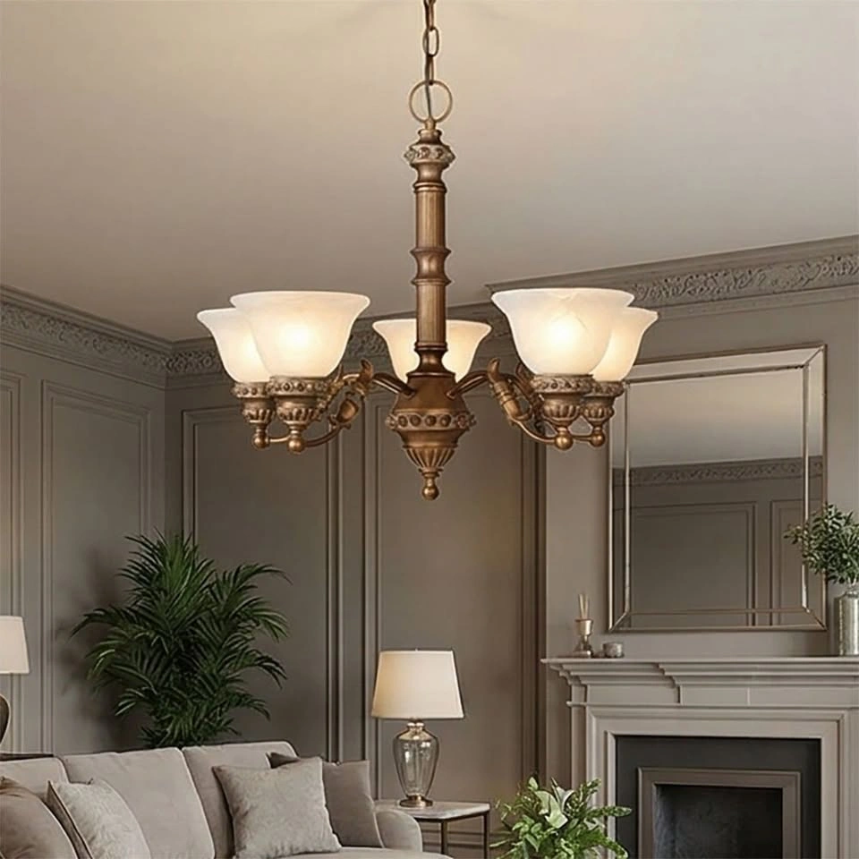 C1467 5-Light Chandelier – Antique Copper + Marbled Glass - photo 2