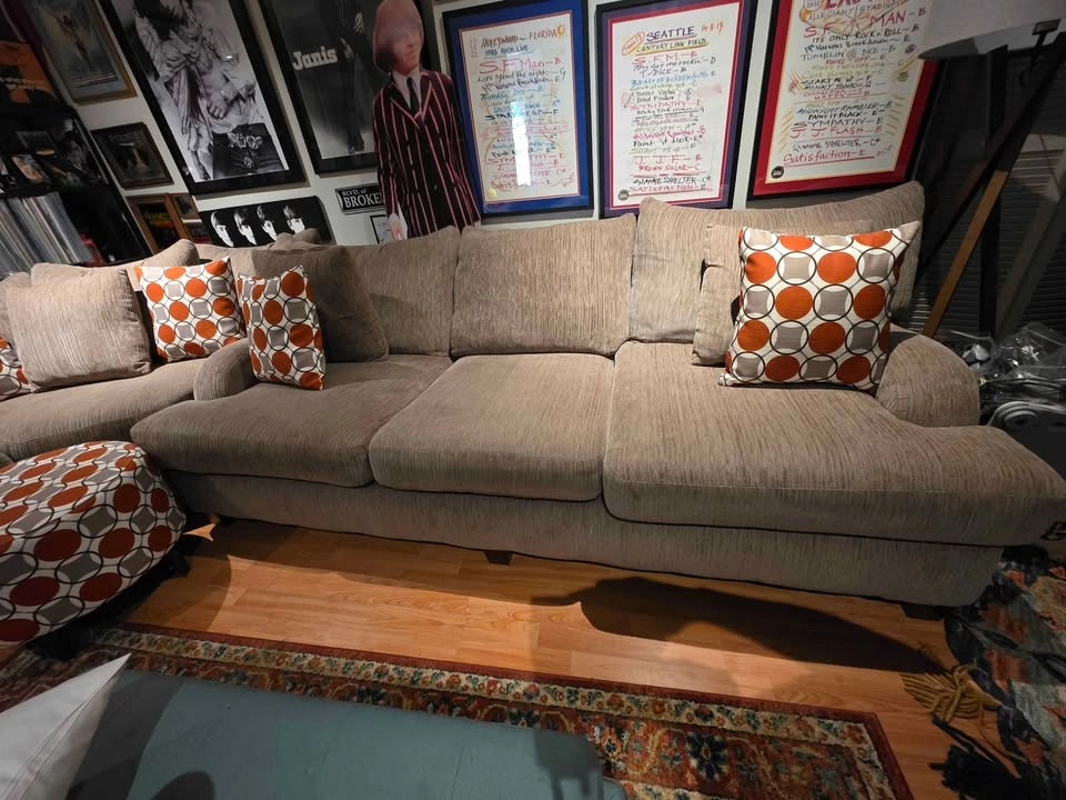 Brown Fabric Sectional Sofa with Matching Ottoman and Pillows - photo 2