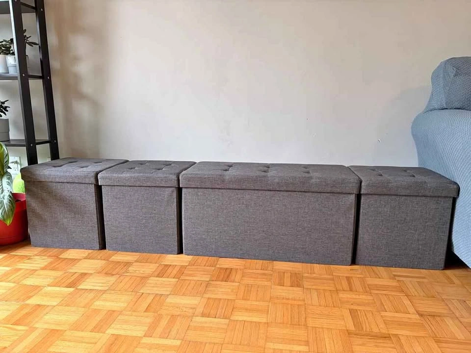 Dark Grey Fabric Storage Ottomans Set