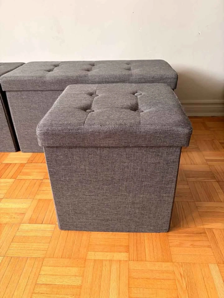 Dark Grey Fabric Storage Ottomans Set - photo 2