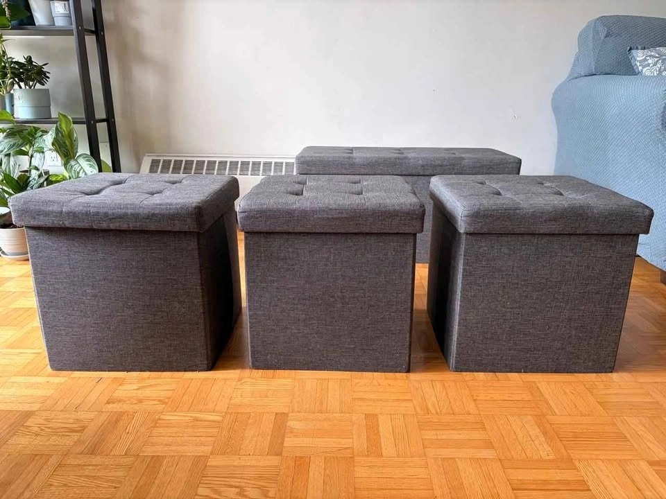 Dark Grey Fabric Storage Ottomans Set - photo 3