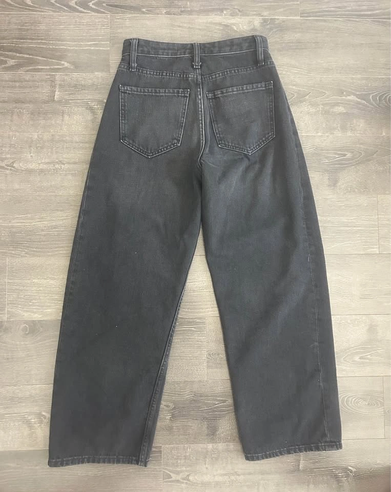 Zara Black Washed Barrel Wide Leg Denim Jeans Size US 2 - photo 2