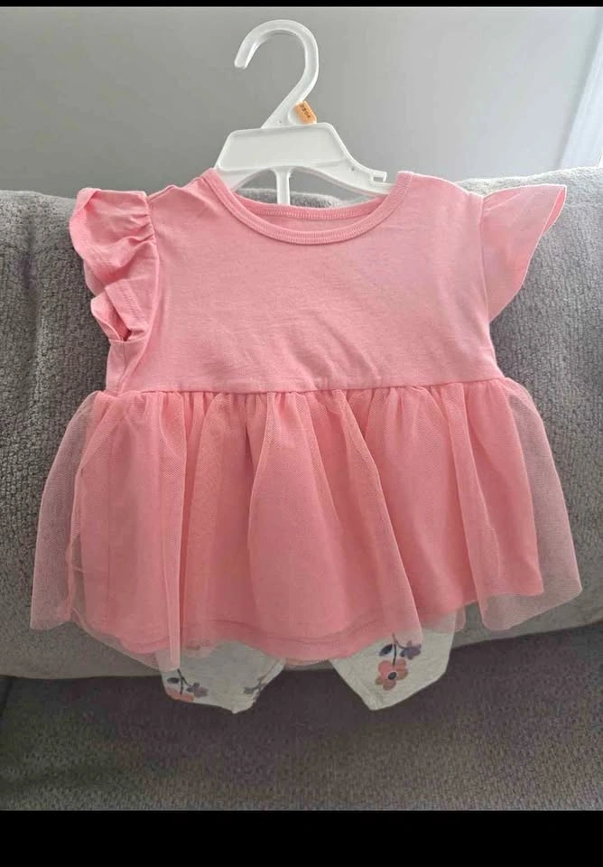 Pink Tulle Top and Floral Leggings Set Size 12 months