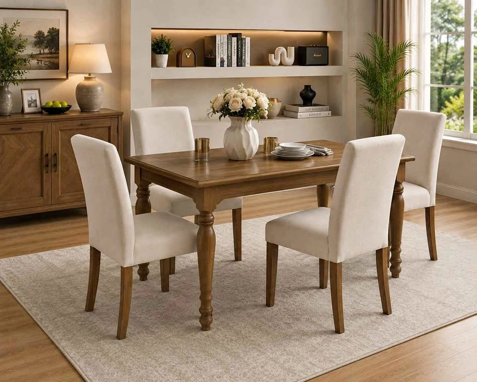 NEW Beige Solid Wood Dining Chairs (Set of 4)