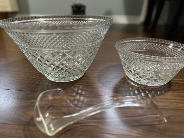 Vintage Anchor Hocking Wexford Glass Punch Bowl + Cups + Ladle - photo 4