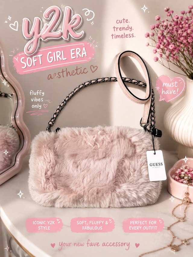 BNWT GUESS Faux Fur Y2K Shoulder Bag