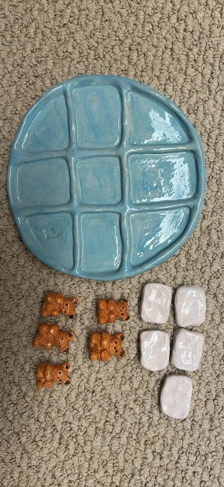 Handmade Ceramic Blue Plate Tic Tac Toe Set - photo 2