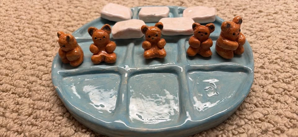 Handmade Ceramic Blue Plate Tic Tac Toe Set - photo 3