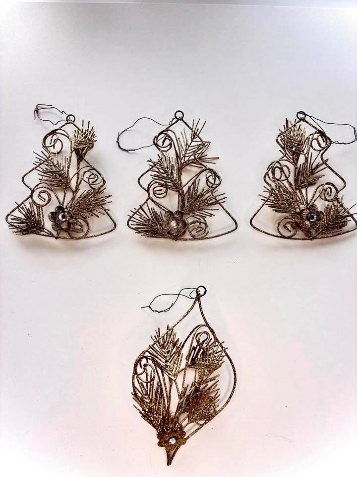 Gold Glitter Wire and Glass Angel Christmas Ornaments