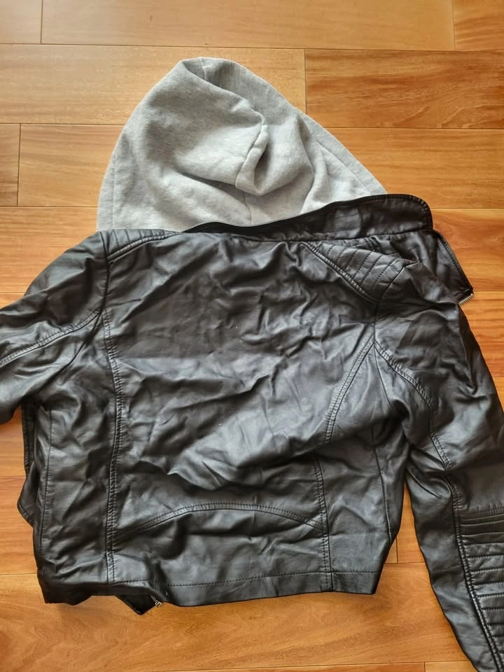 Hooded Faux Leather Jacket Size M - photo 2