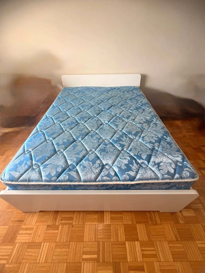 Queen Size Blue Floral Mattress and Bed Frame
