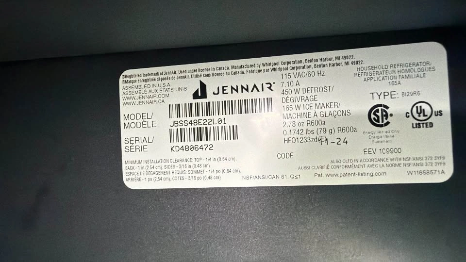 JENNAIR fridge 48 wide double door, side by side - 2024 - photo 5
