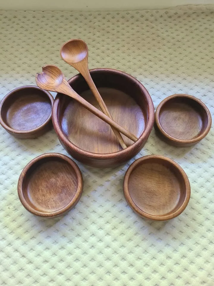 Teak salad bowl set image indicator(2)
