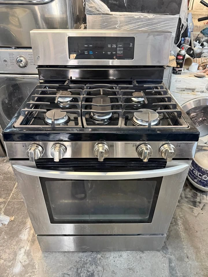 LG stove 30 wide 5 burners silver oven blue