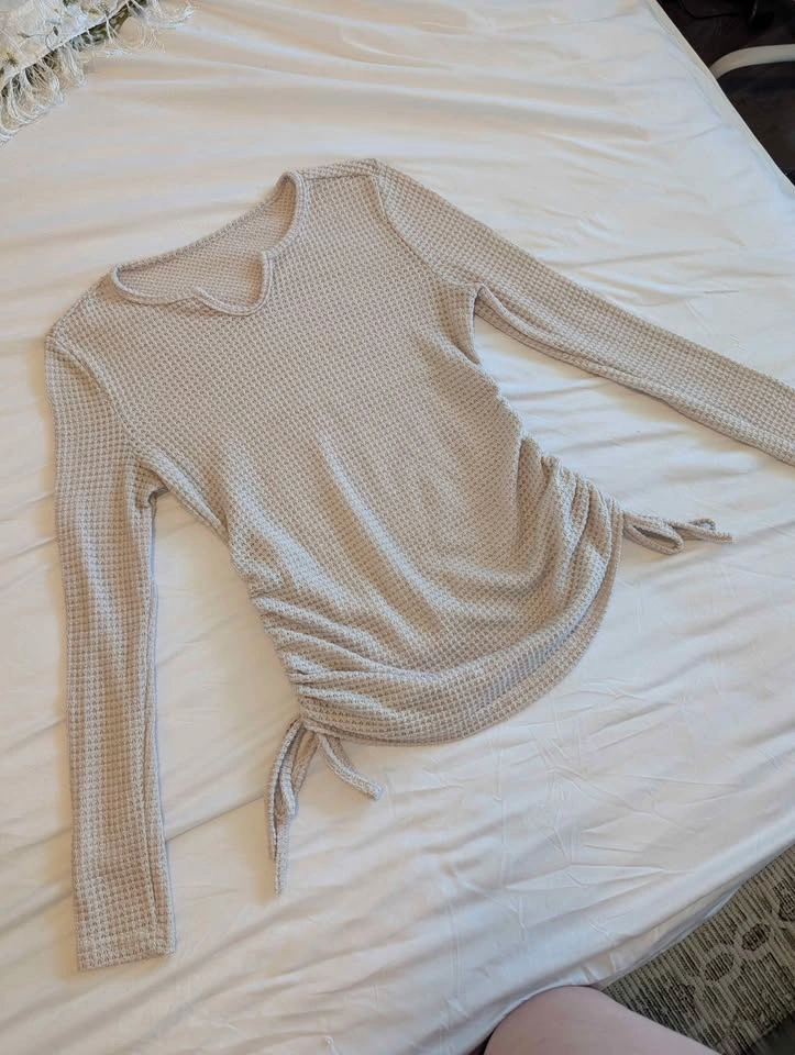 Beige Knit long sleeve with side ties - photo 2