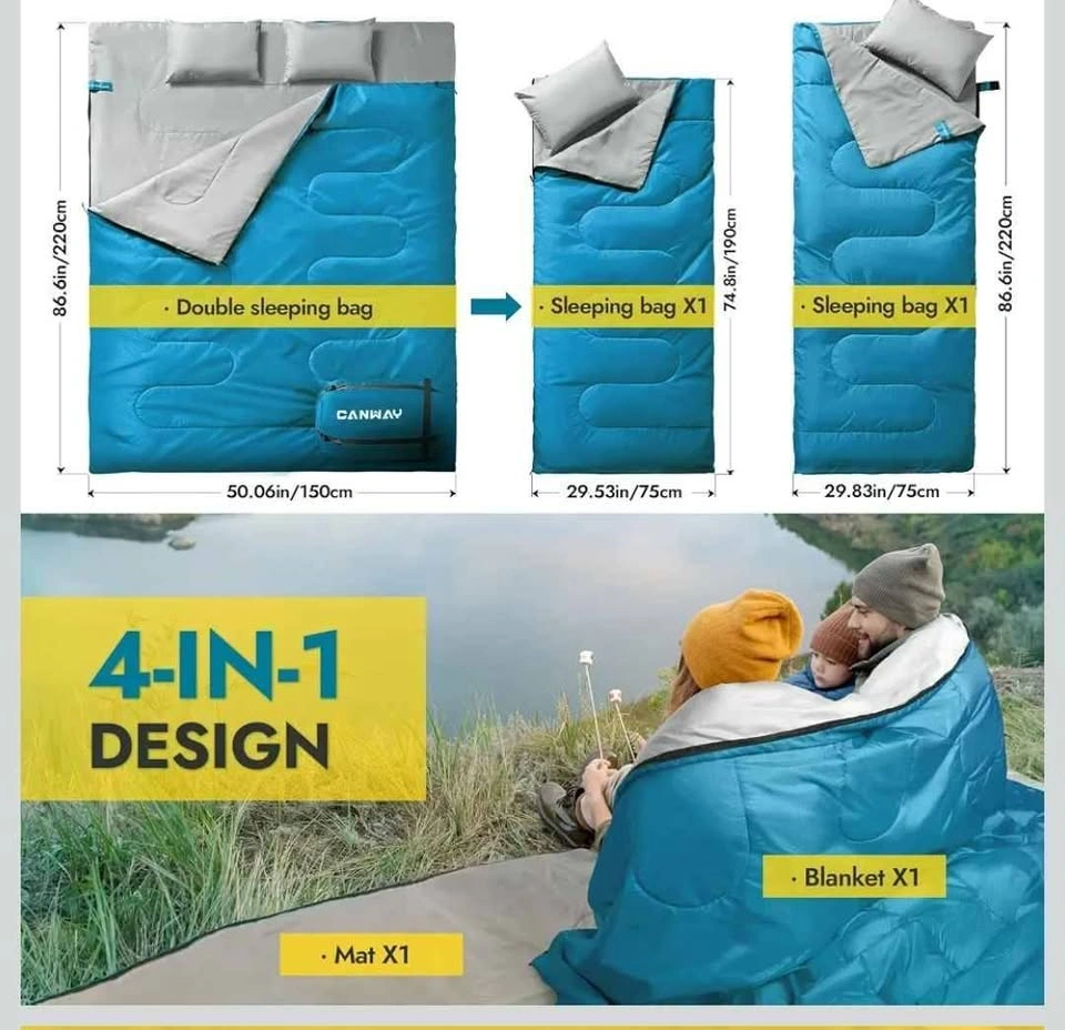 BNIB 4-in-1 Double Sleeping Bag with 2 Pillows - Queen Size - photo 2