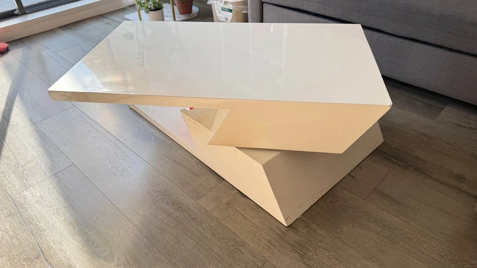 Modern White High Gloss Rotating Coffee Table - photo 2
