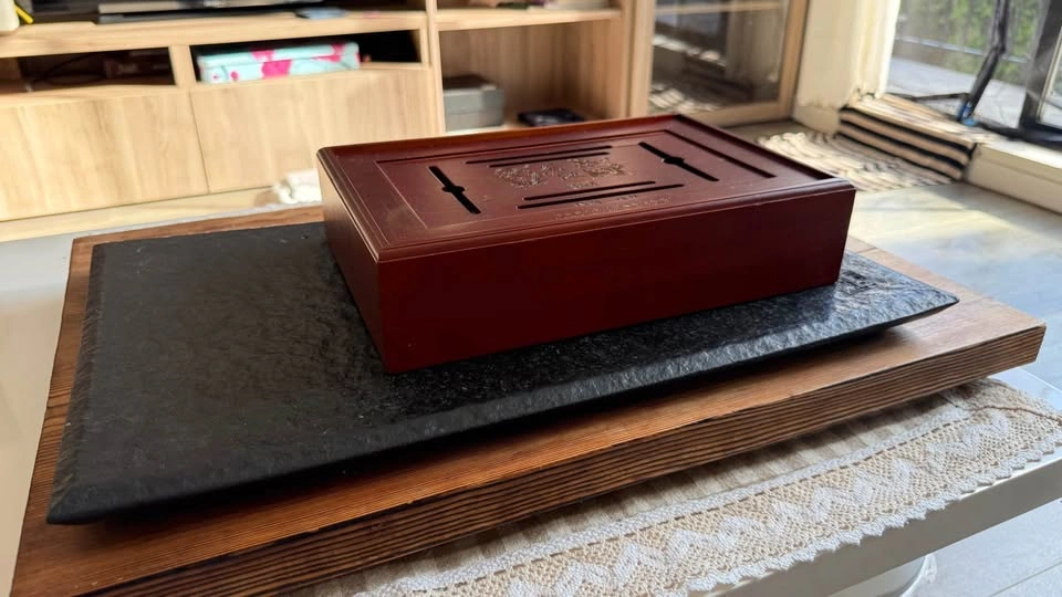Stone Gongfu Tea Tray with Wooden Base