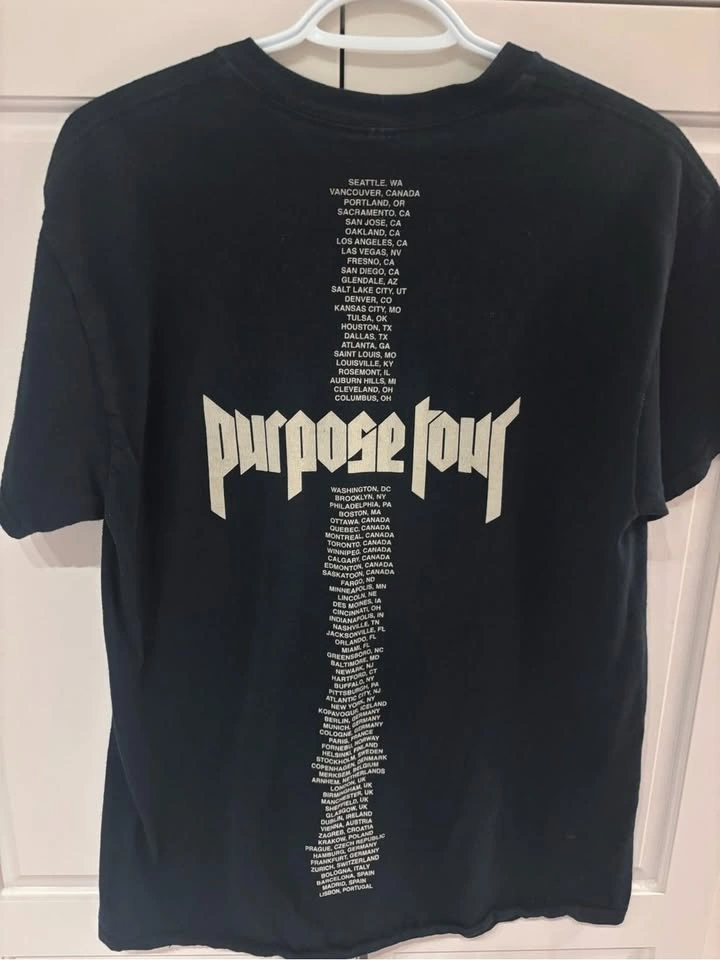 Justin Bieber Purpose Tour 2016 Concert T-Shirt Black Size M - photo 3
