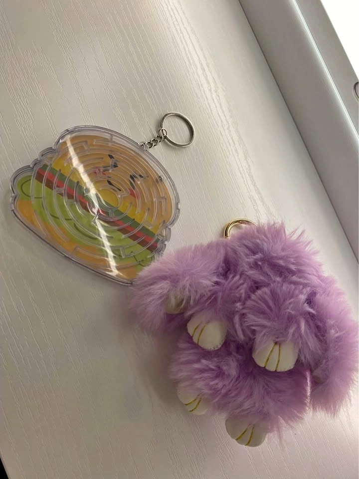 Purple Bunny and Hamburger Maze Keychains