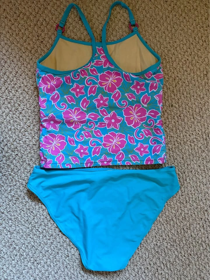 Roots Women’s two piece hibiscus Blue Pink Floral Tankini Swim S - photo 2