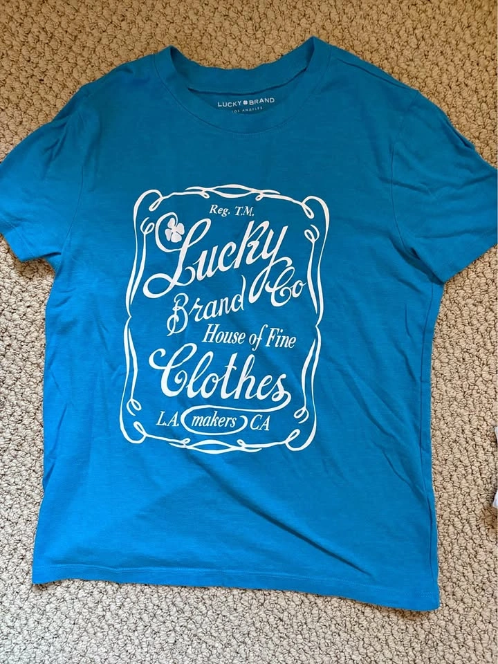 Lucky Brand Teal Blue Graphic Short Sleeve Tee S