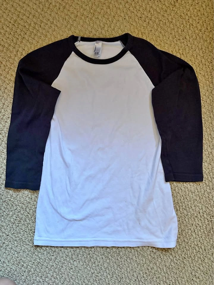American Apparel Black White Raglan Baseball Tee Shirt Cotton M