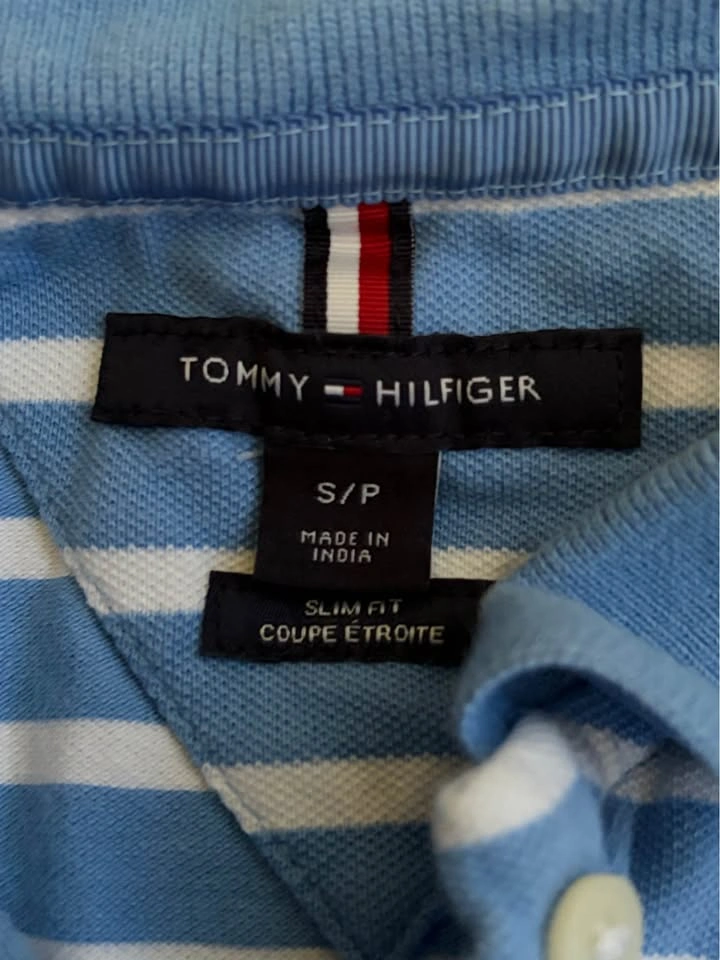 Tommy Hilfiger Women’s Light Blue & White Striped Polo Tee Slim - photo 3