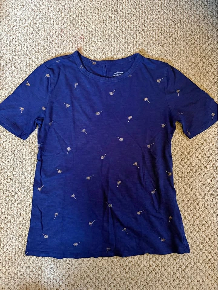 Banana Republic Navy Blue Palm Motif Short Sleeve Tee XS