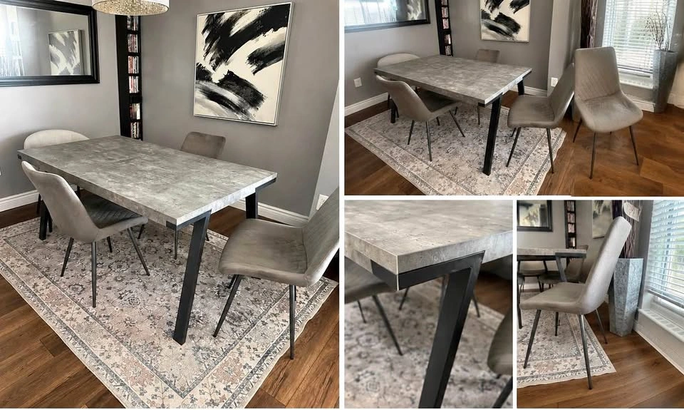 Modern Concrete-Look Dining Table with 3 Upholstered Chairs - photo 4