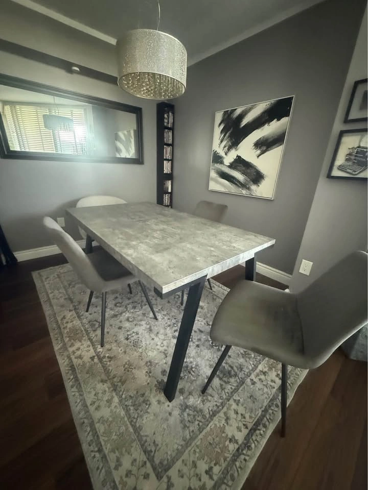 Modern Concrete-Look Dining Table with 3 Upholstered Chairs - photo 2