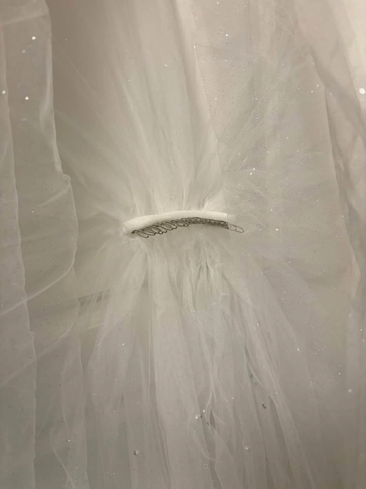 Fingertip sparkly veil with pearls - photo 3