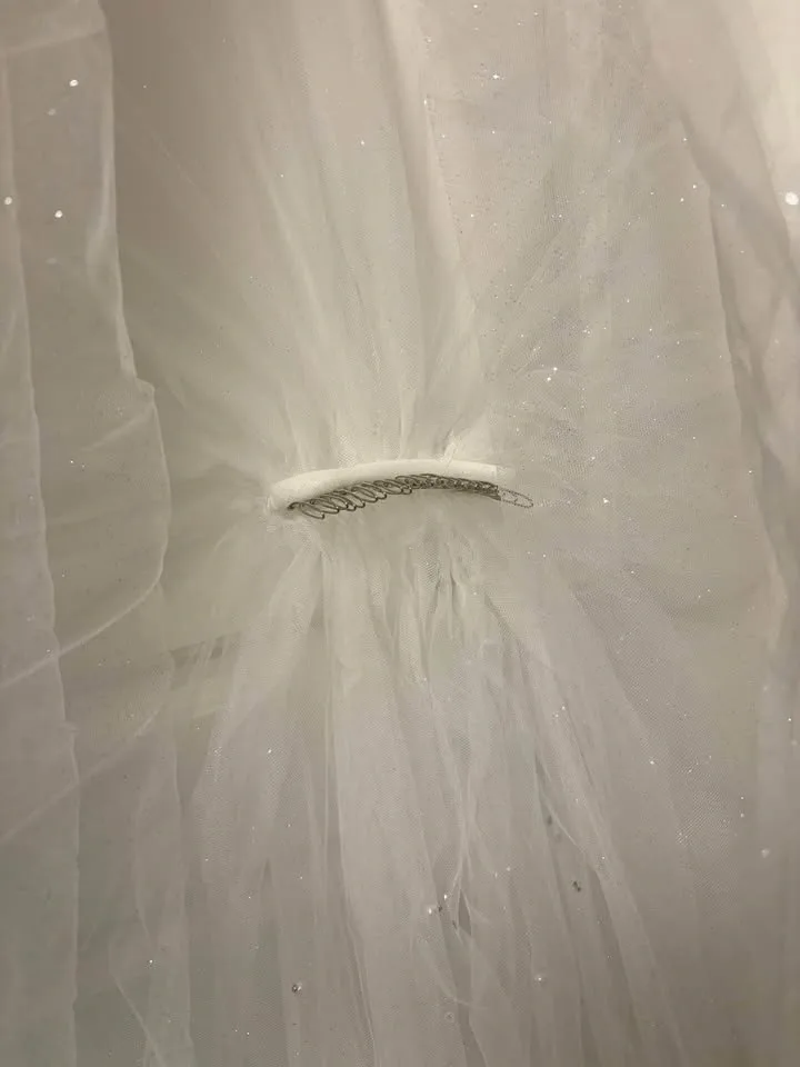 Fingertip sparkly veil with pearls - photo 3