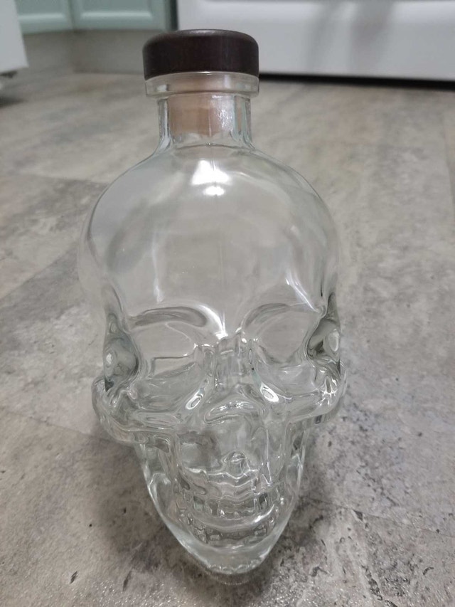 glass skull head vodka bottle