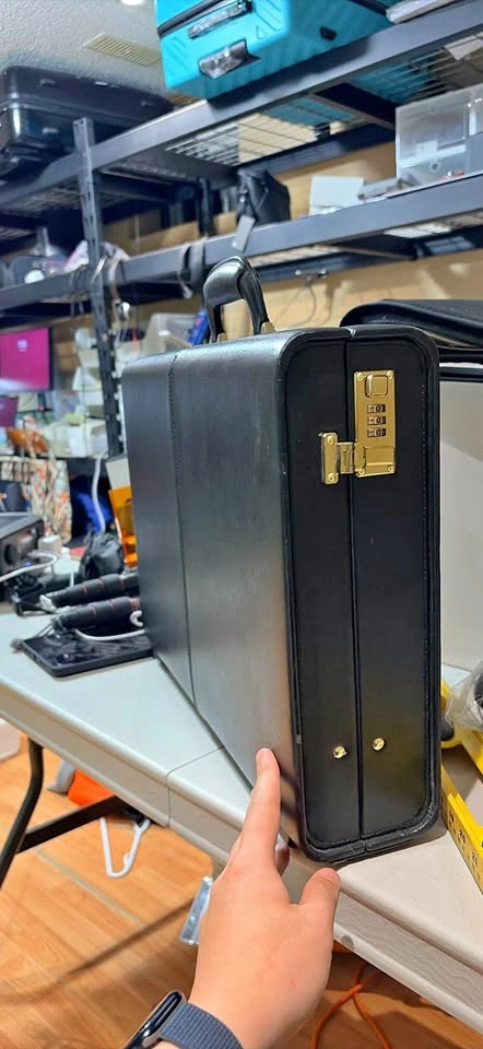 Black Leather Hard Shell Briefcase with Combination Lock