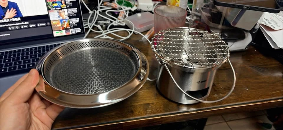 Portable Stainless Steel Mini Charcoal Grill with Non-Stick Pan