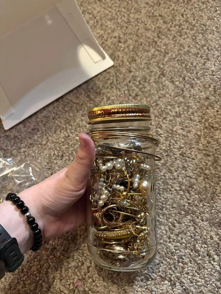 Bulk Lot of Gold-Tone Jewelry in Jar