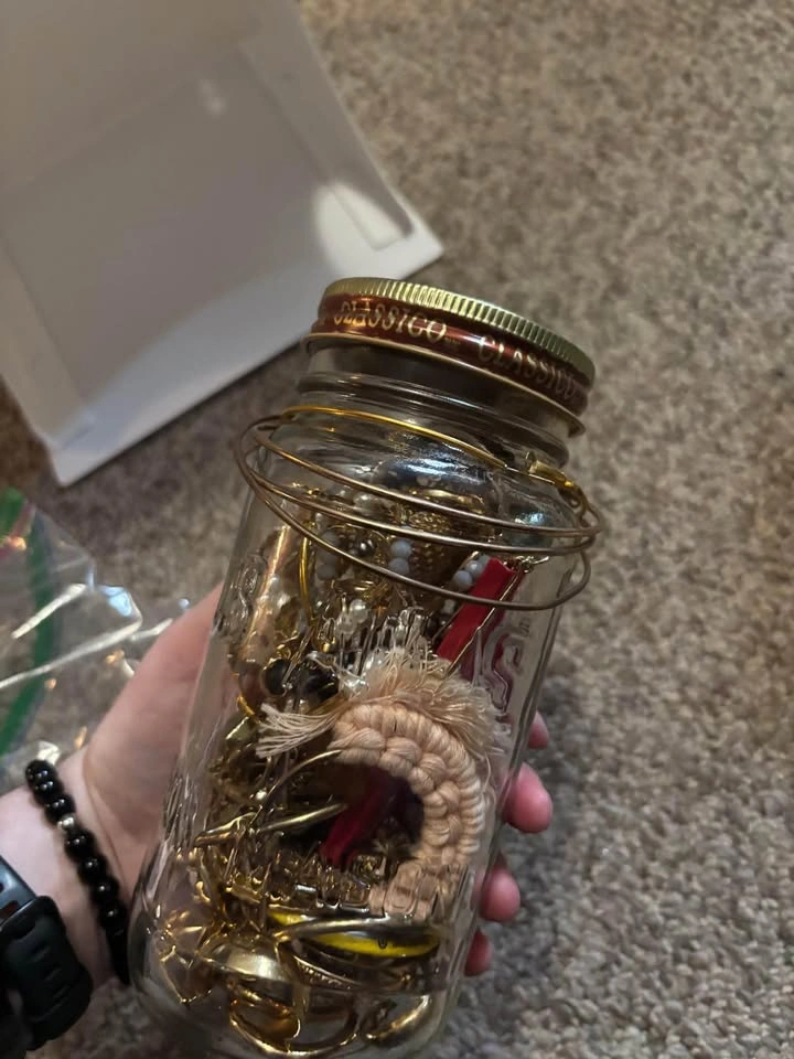 Bulk Lot of Gold-Tone Jewelry in Jar - photo 3