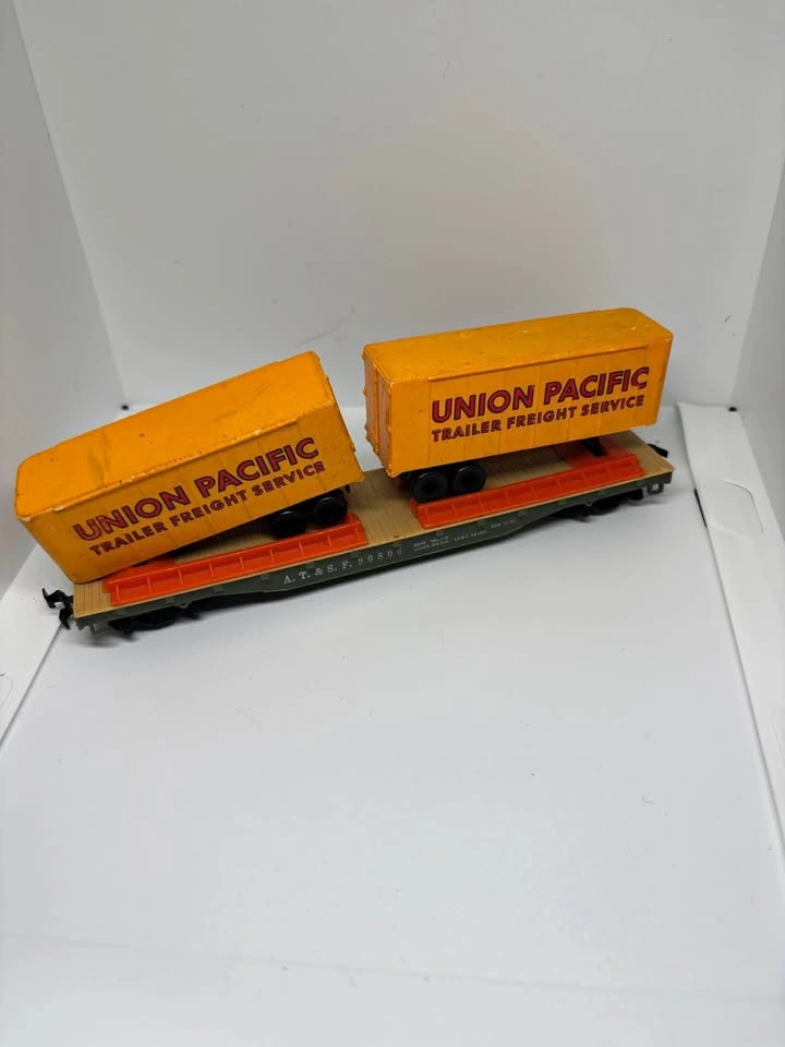 Vintage HO Scale Santa Fe Flatcar with Union Pacific Trailers